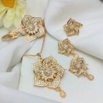 Stylish Zircon Flower Jewelry Set With Chain Locket, Tops, Ring & Kara (ZV:20148)