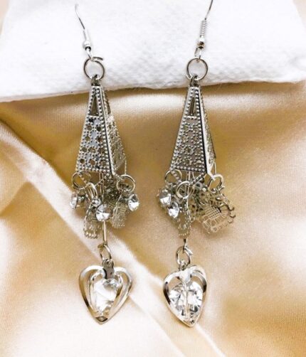 Elegant Silver Heart Shape Long Earring (ZV:20546)