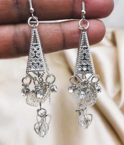 Elegant Silver Heart Shape Long Earring (ZV:20546)