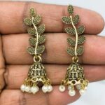 Antique Leaf Style Jhumki Earrings (ZV:21031)