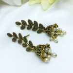 Antique Leaf Style Jhumki Earrings (ZV:21031)