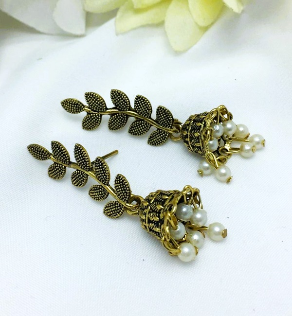 Antique Leaf Style Jhumki Earrings (ZV:21031)