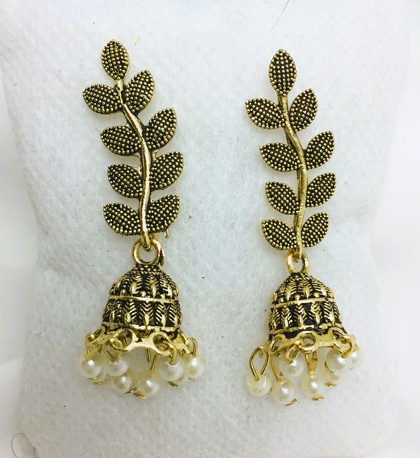 Antique Leaf Style Jhumki Earrings (ZV:21031)