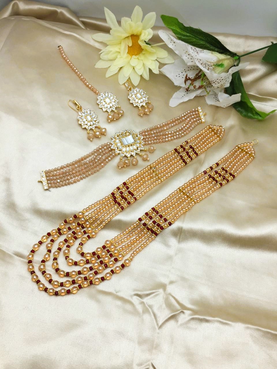 Choker Mala Necklace Jewelry Set With Earrings And Teeka (ZV:21535)