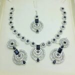 Silver Black Zircon Stone Necklace Jewelry Set with Earrings and Bindia (ZV:21235)