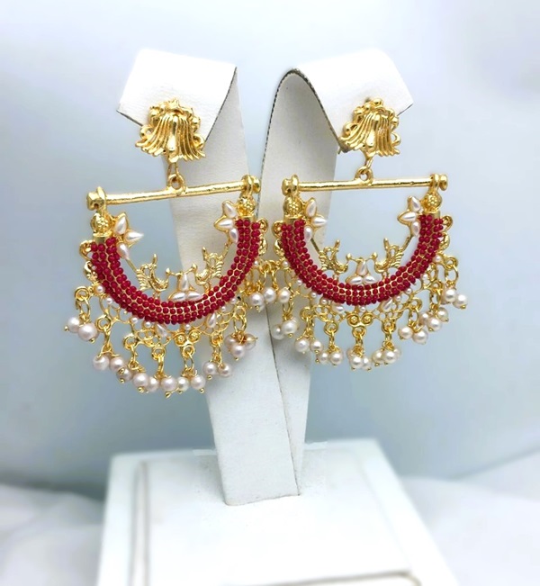 Premium Quality Golden Peacock Bali Earrings Set (ZV:21169)