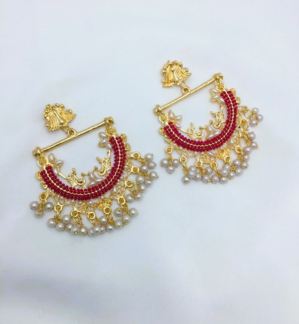 Premium Quality Golden Peacock Bali Earrings Set (ZV:21169)