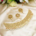 Beautiful Farshi Kundan Choker Necklace Jewelry Set with Earrings and Bindia ZV:23310