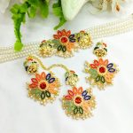 Beautiful Nauratan Zircon Choker Set with Earrings and Bindia (ZV:23937)