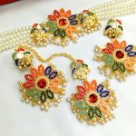 Beautiful Nauratan Zircon Choker Set with Earrings and Bindia (ZV:23937)