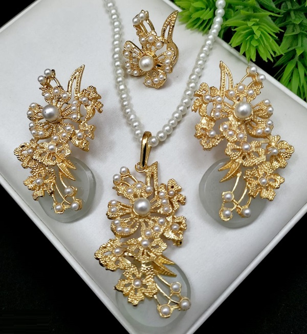 Egyptian Pendant Combo Set with Long Earrings and Adjustable Ring (ZV:24081)