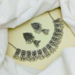 Traditionally Afghani Silver Antique Choker Necklace Set with Jhumkay