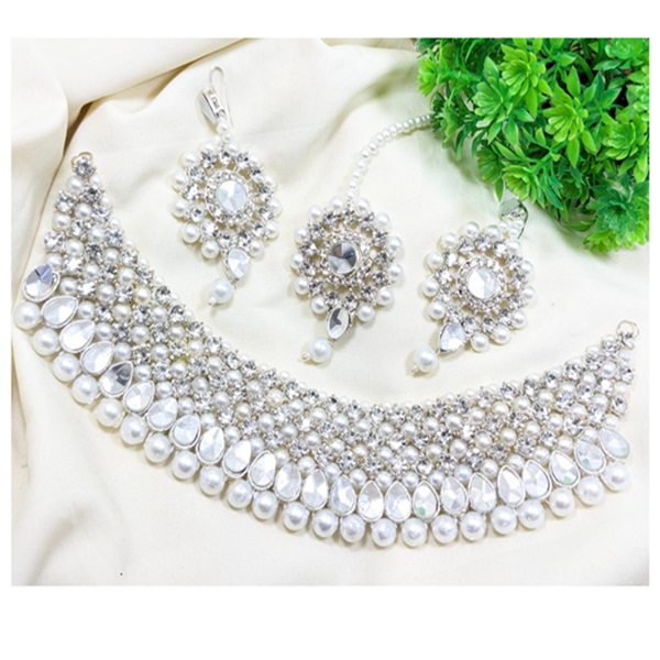 Beautiful Farshi Kundan Choker Necklace Jewelry Set with Earrings and Bindia ZV:23310
