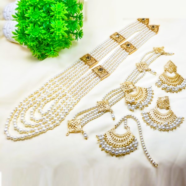 Elegant Indian White Choker Necklace Set With Pearl Mala For Women
