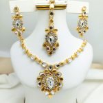 Fancy Kundan Necklace Set with Earrings and Teeka (ZV:24411)