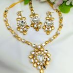 Fancy Kundan Necklace Set with Earrings and Teeka (ZV:24411)