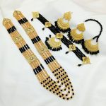 Indian Black Choker Necklace Set With Earrings, Bindiya And Black Pearl Mala (ZV:24667)