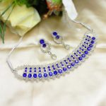 Blue and White Choker Necklace Set with Earrings (ZV:24267)