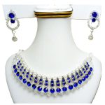 Blue and White Choker Necklace Set with Earrings (ZV:24267)