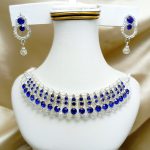Blue and White Choker Necklace Set with Earrings (ZV:24267)