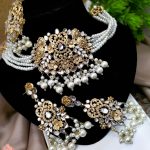 Egyptian Farshi Kundan Gajra Choker Set with Long Earrings and Tika (ZV:24509)