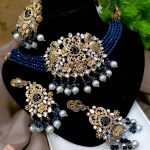 Egyptian Farshi Kundan Gajra Choker Set with Long Earrings and Tika (ZV:24509)