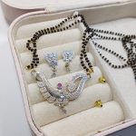 Elegant Indian Silver Zircon Pendant Set with Black Mala and Earrings (ZV:25397)