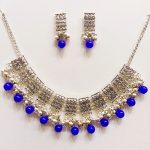 Elegant Indian Antique Choker Set with Blue Moti (ZV:25766)