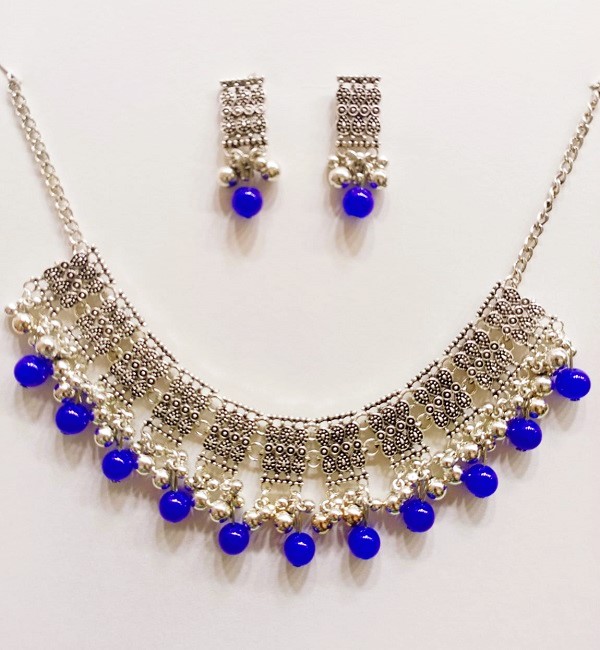 Elegant Indian Antique Choker Set with Blue Moti (ZV:25766)