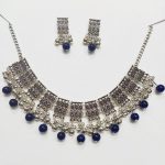 Elegant Indian Antique Choker Set with Blue Moti (ZV:25766)