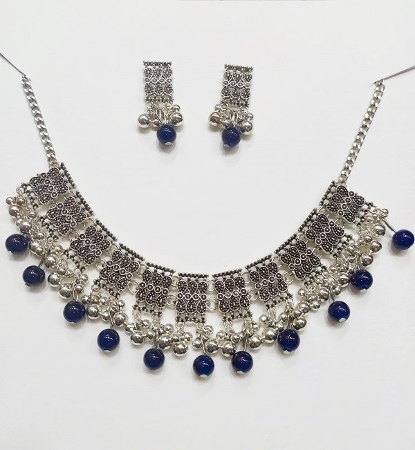 Elegant Indian Antique Choker Set with Blue Moti (ZV:25766)