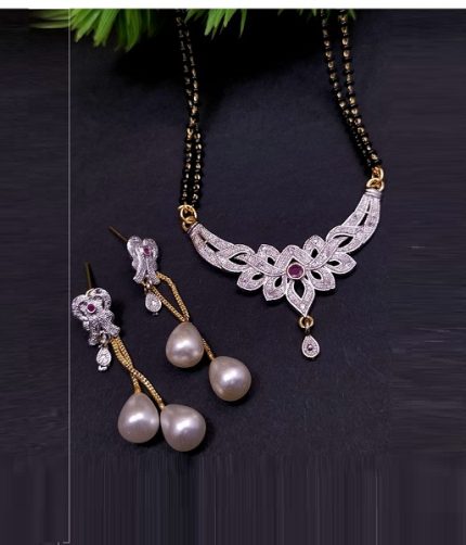 Indian Zircon Locket Set with Earrings (ZV:25942)