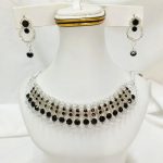 Elegant Black and Silver Choker Necklace Set with Earrings (ZV:26918)