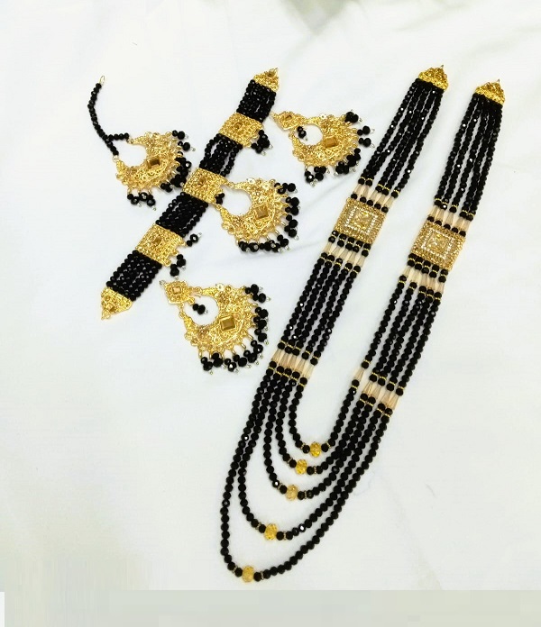Indian Black Choker Necklace Set with Mala (ZV:27165)
