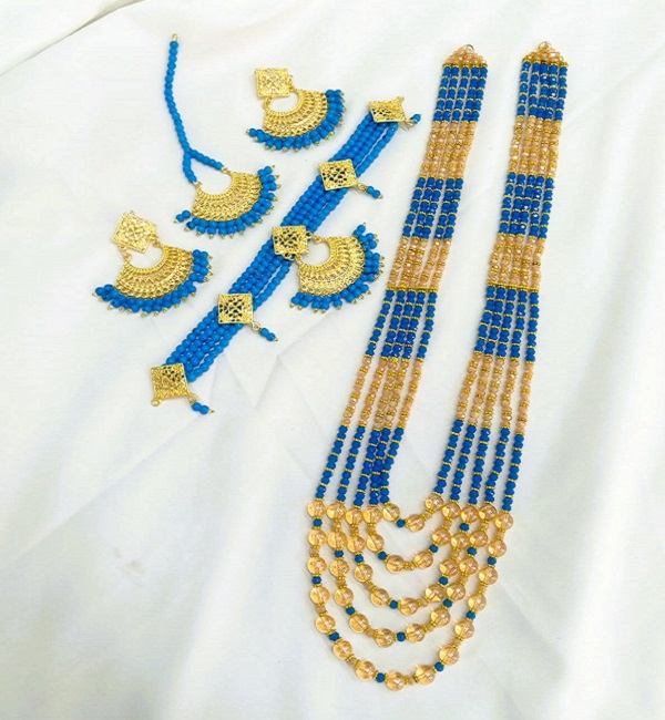 Stylish Blue Choker Necklace Set with Mala (ZV:27239) Stylish Blue Choker Necklace Set with Mala (ZV:27239)