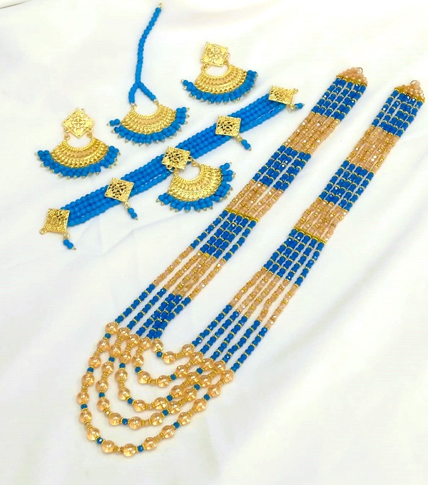 Stylish Blue Choker Necklace Set with Mala (ZV:27239) Stylish Blue Choker Necklace Set with Mala (ZV:27239)