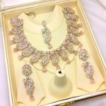 Elegant Indian Silver Zircon Necklace Set With Earrings and Bindia (ZV:27757)