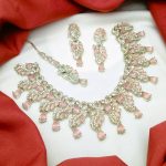 Elegant Indian Silver Zircon Necklace Set With Earrings and Bindia (ZV:27757)