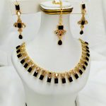 Black Zircon Stone Necklace Set with Earrings and Tika (ZV:27512)