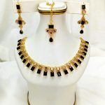 Black Zircon Stone Necklace Set with Earrings and Tika (ZV:27512)
