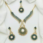 Indian White and Blue Zircon Necklace Set with Earrings and Tika (ZV:28921)