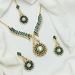 Indian White and Blue Zircon Necklace Set with Earrings and Tika (ZV:28921)