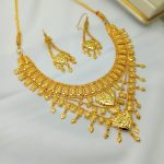 Traditional Gold Plated Bridal Necklace Set with Earrings (ZV:28461)
