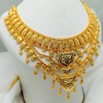 Traditional Gold Plated Bridal Necklace Set with Earrings (ZV:28461)