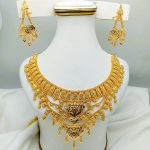 Traditional Gold Plated Bridal Necklace Set with Earrings (ZV:28461)