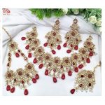 Elegant Gajra Bridal Necklace Set with Earrings, Tika & Jhumar (ZV:28777)