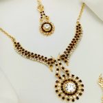 Traditional White and Black Zircon Necklace Set with Earrings & Bindia (ZV:28925)