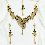 Indian Black Zircon Necklace Set with Earrings and Tika (ZV:29161)