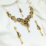 Indian Black Zircon Necklace Set with Earrings and Tika (ZV:29161)
