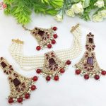 Farshiya Kundun Zircon Gajra Choker Necklace Set with Long Earrings (ZV:28186)